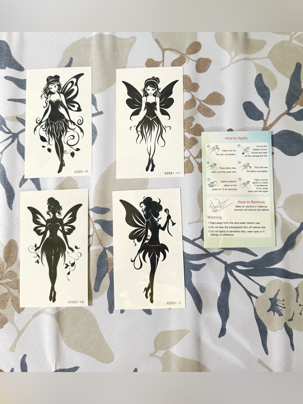 Black Fairy Silhouette Temporary Tattoos - Set of 4